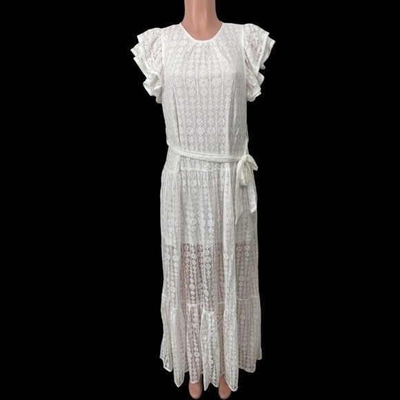 NWT Entro Ruffle Sleeve Eyelet Lace Maxi Dress Size SMALL - Picture 1 of 10